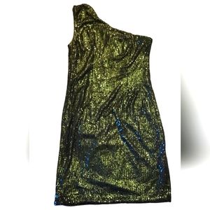 One Shoulder Sequin Dress - Green